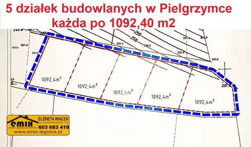 5 działek budowlanych, każda po 1092 m2. Pielgrzymka k. Złotoryi