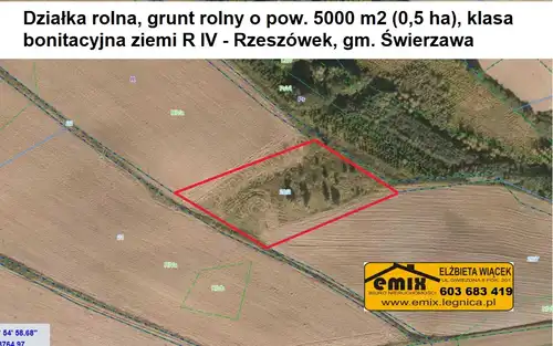 Grunt rolny o pow. 0,5 ha, kl. ziemi R IVa, gm. Świerzawa